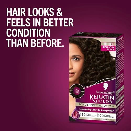 Schwarzkopf Keratin Permanent Hair Dye Cream 2.6 Rich Soft Black – Professional Gray Coverage with Bond Enforcing System Avelisse