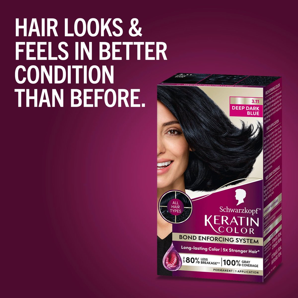 Schwarzkopf Keratin Permanent Hair Dye Cream 3.11 Deep Dark Blue - Professional Gray Coverage & Bond Enforcing System - görsel 14