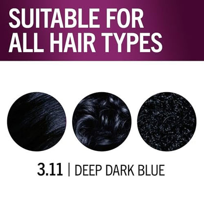 Schwarzkopf Keratin Permanent Hair Dye Cream 3.11 Deep Dark Blue - Professional Gray Coverage & Bond Enforcing System