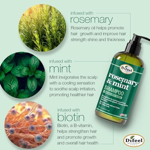 Difeel Rosemary Mint Strengthening Shampoo with Biotin - 33.8 oz - Natural Rosemary Oil for Hair Growth Avelisse