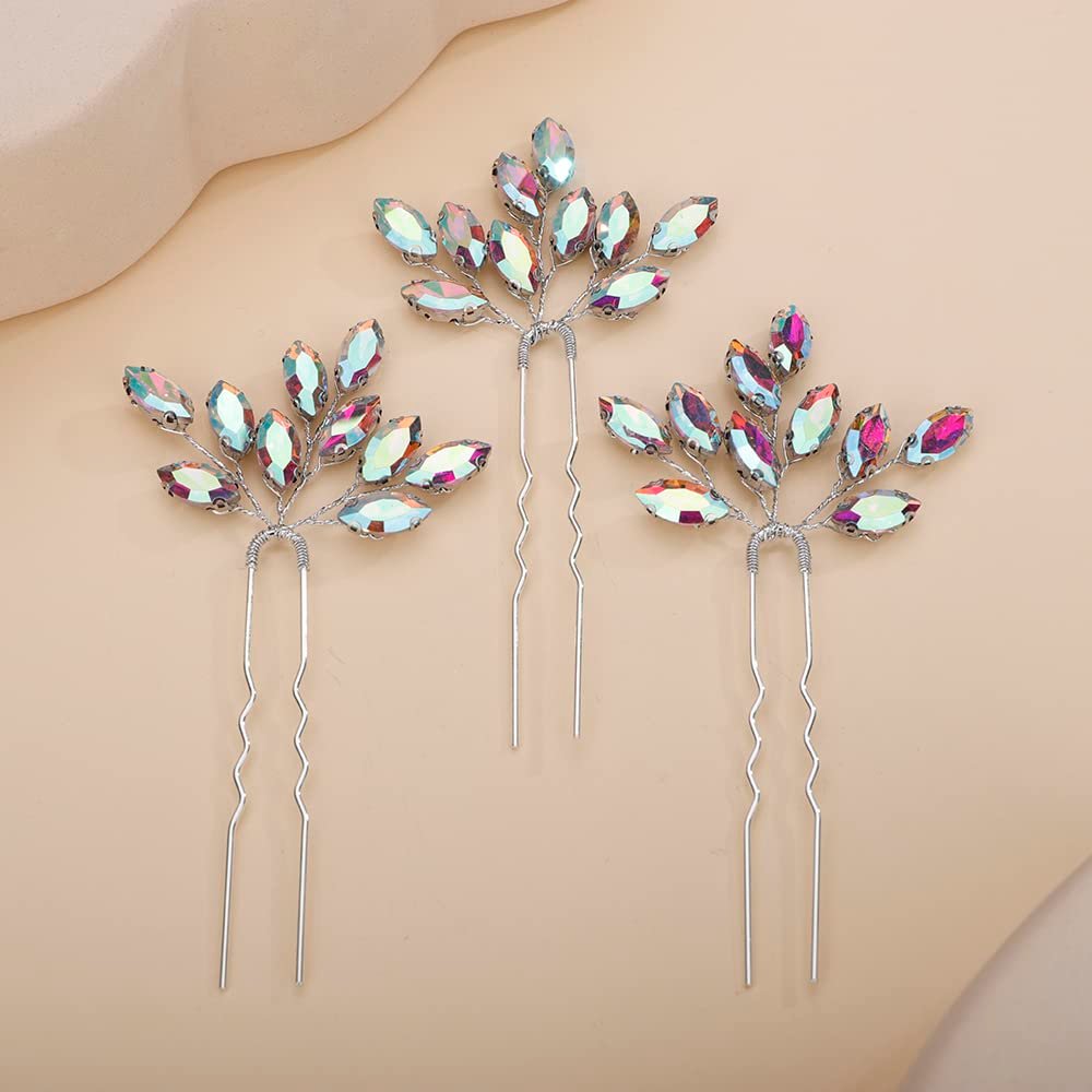 Teyglen 3pcs Bridal Crystal Hair Pins - Rhinestone Wedding Hair Accessories for Women Bride Girls (Ab Color) - görsel 1