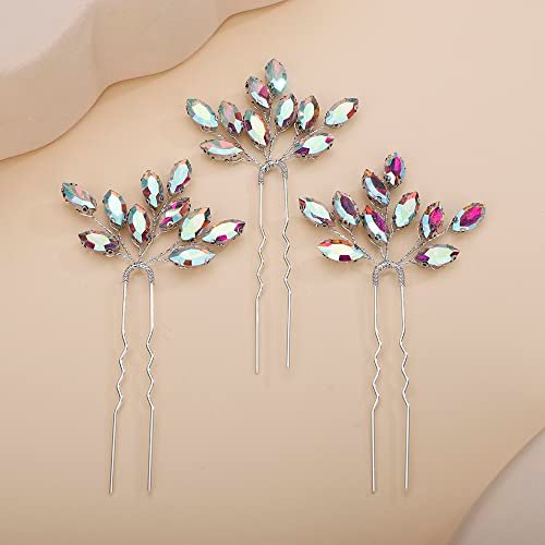 Teyglen 3pcs Bridal Crystal Hair Pins - Rhinestone Wedding Hair Accessories for Women Bride Girls (Ab Color) - görsel 2