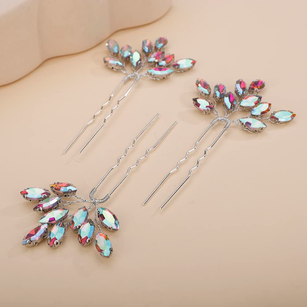Teyglen 3pcs Bridal Crystal Hair Pins - Rhinestone Wedding Hair Accessories for Women Bride Girls (Ab Color) - görsel 5