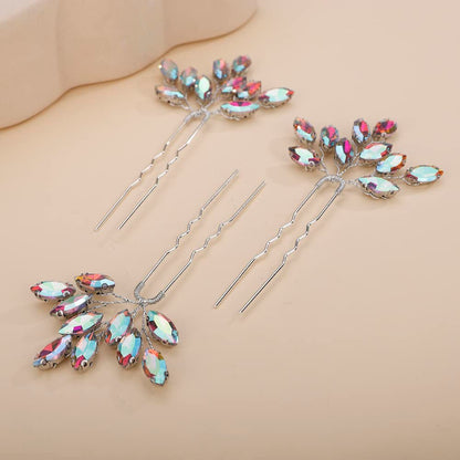Teyglen 3pcs Bridal Crystal Hair Pins - Rhinestone Wedding Hair Accessories for Women Bride Girls (Ab Color)