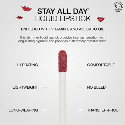 stila Stay All Day Liquid Lipstick, Shimmering Metallic - Pura Shimmer | Long-Lasting, No Transfer, Hydrating with Vitamin E & Avocado Oil