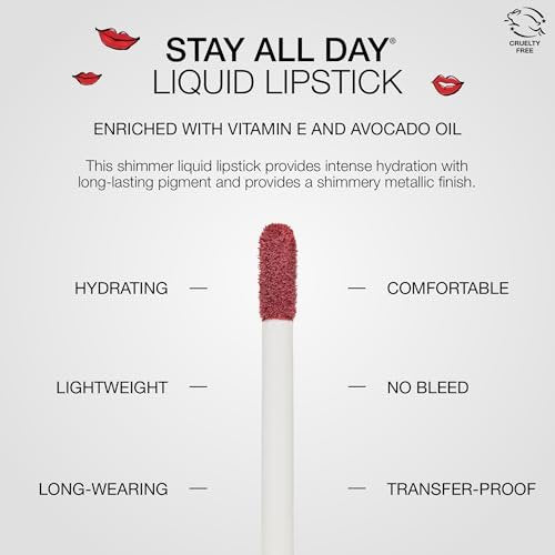 stila Stay All Day Liquid Lipstick, Shimmering Metallic - Pura Shimmer | Long-Lasting, No Transfer, Hydrating with Vitamin E & Avocado Oil - görsel 8