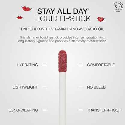 stila Stay All Day Liquid Lipstick, Shimmering Metallic - Pura Shimmer | Long-Lasting, No Transfer, Hydrating with Vitamin E & Avocado Oil