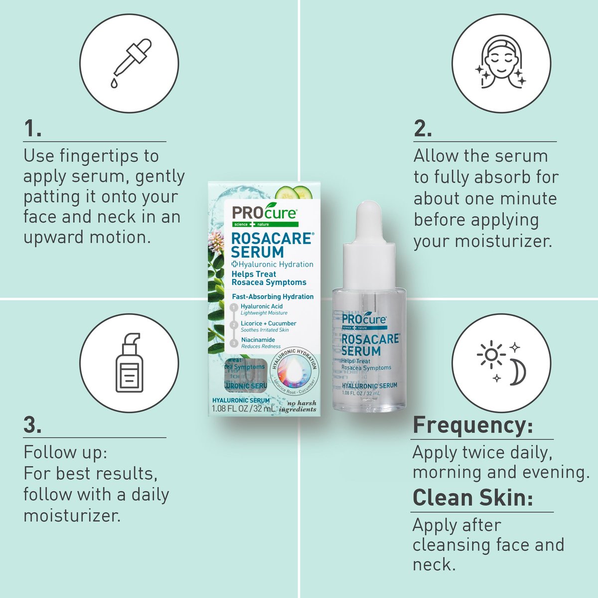 PROcure Rosacare Face Serum – Hyaluronic Acid, Niacinamide & Licorice Root for Redness Relief, Hydration & Sensitive Skin (1.08 fl oz) Avelisse