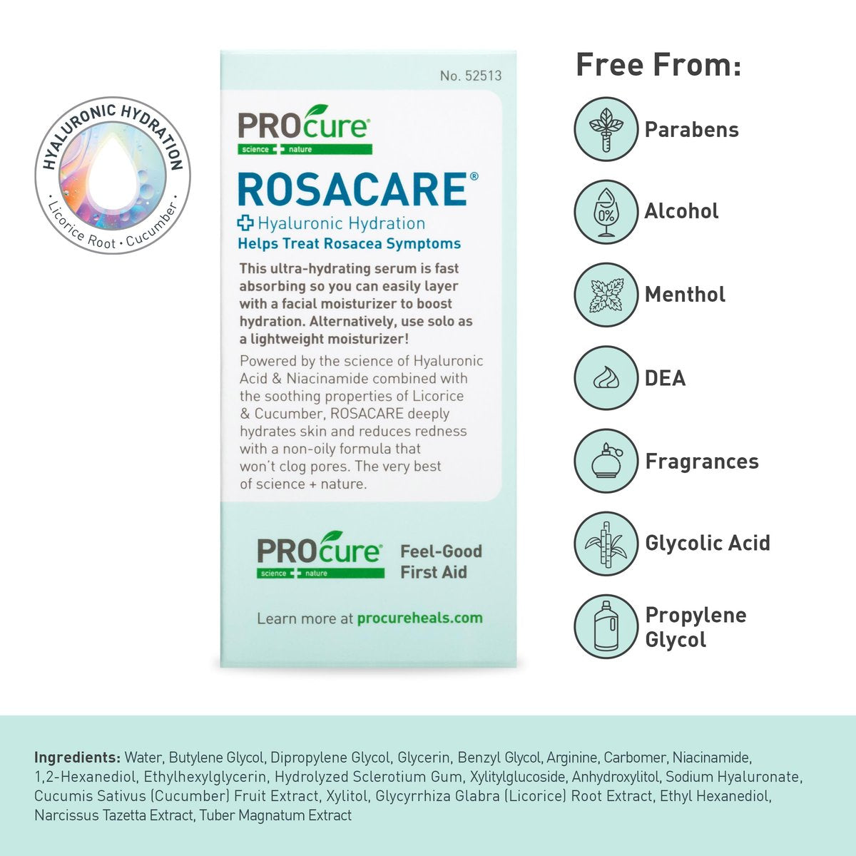 PROcure Rosacare Face Serum – Hyaluronic Acid, Niacinamide & Licorice Root for Redness Relief, Hydration & Sensitive Skin (1.08 fl oz) Avelisse