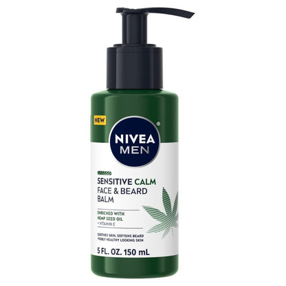 NIVEA MEN Sensitive Calm Face and Beard Balm for Sensitive Skin, 5 fl oz Pump Bottle