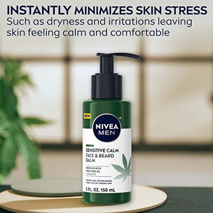 NIVEA MEN Sensitive Calm Face and Beard Balm for Sensitive Skin, 5 fl oz Pump Bottle