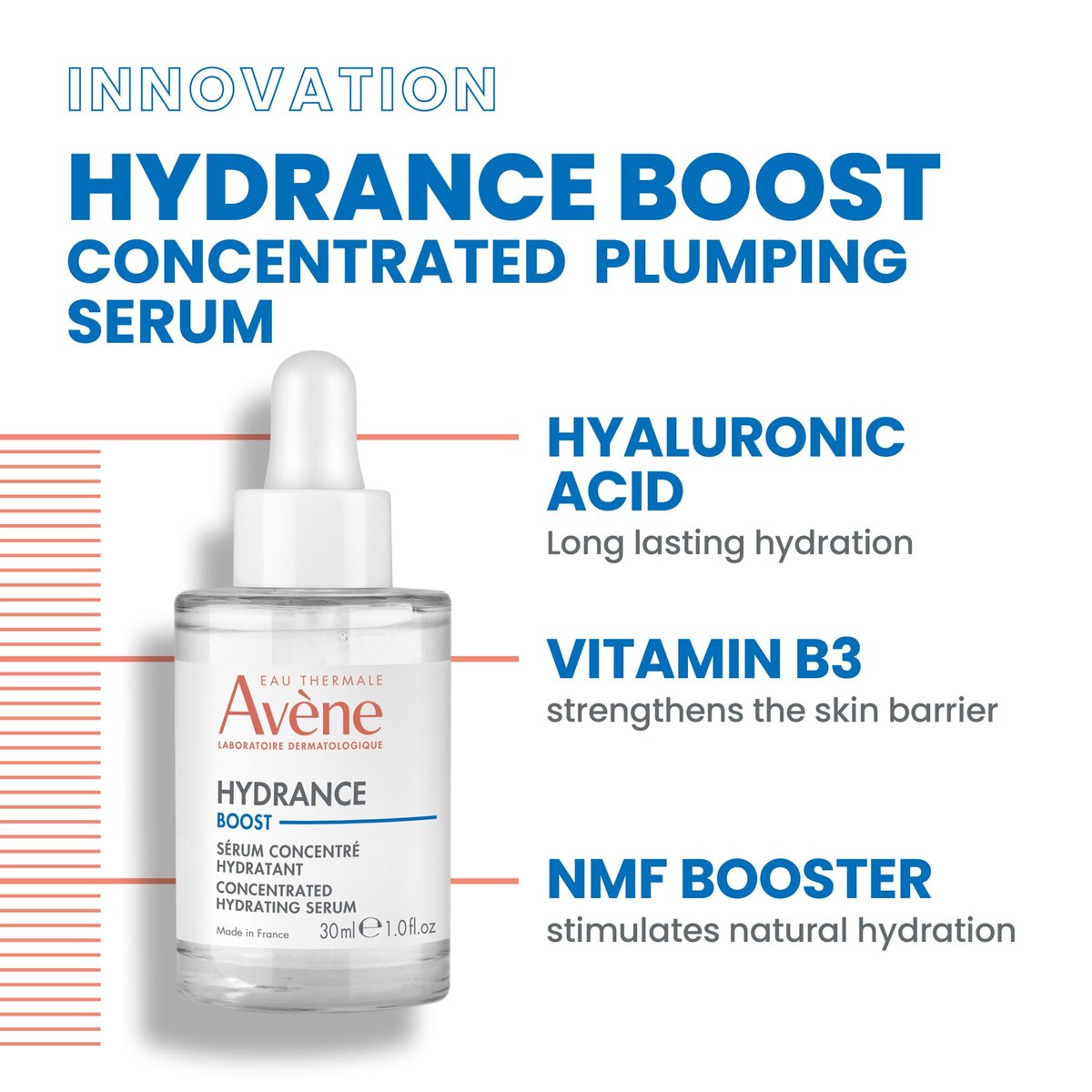 Avène Hydrance Boost Concentrated Hydrating Serum - 48 Hour Hydration with Hyaluronic Acid, 1 Fl Oz Avelisse