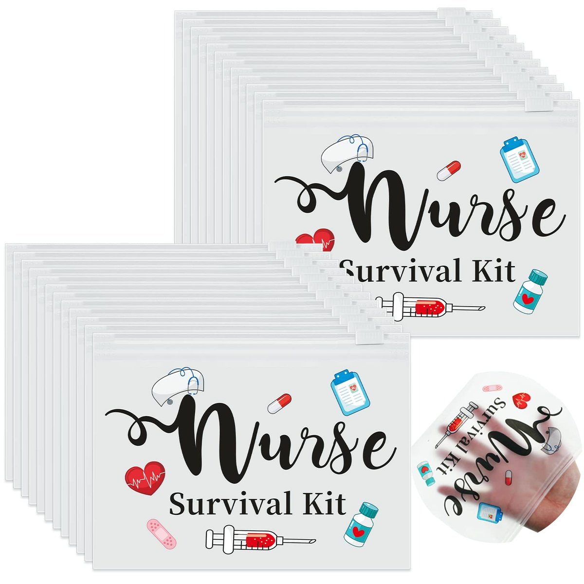 Oudain 60 Pcs Nurse Survival Kit Bag White - Multi Purpose Cosmetic Pouches for Travel & Daily Use, 7.87 x 5.91 Inches Avelisse