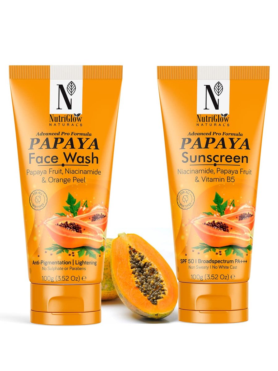 NUTRIGLOW Naturals Advanced Pro Formula Set of 2 Papaya Face Wash & Sunscreen - görsel 1