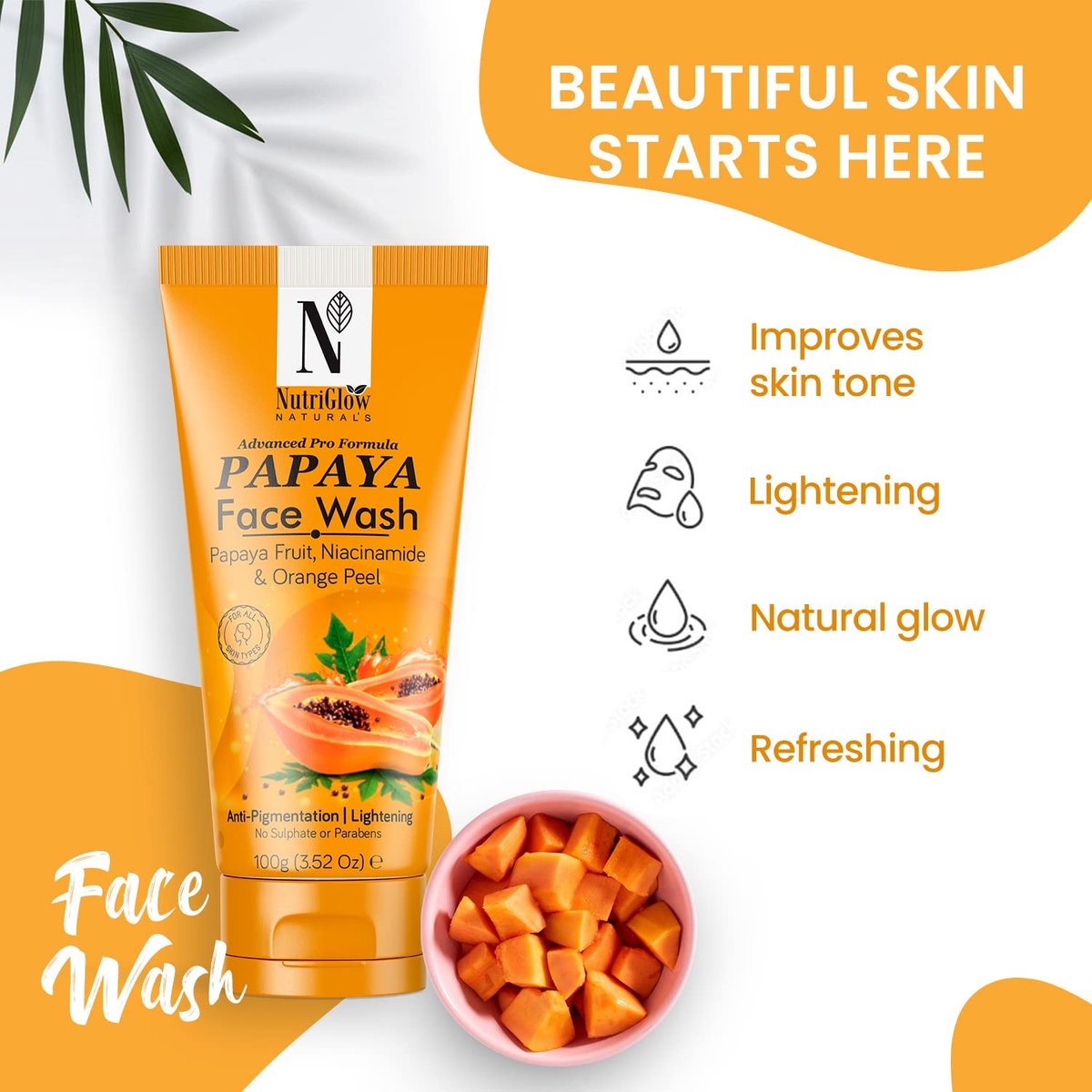 NUTRIGLOW Naturals Advanced Pro Formula Set of 2 Papaya Face Wash & Sunscreen - görsel 3