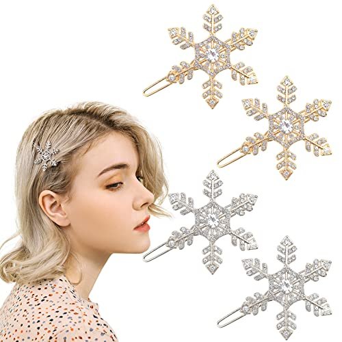 4 Pack Snowflake Rhinestone Hair Clips - Winter Holiday Crystal Hairpin Barrette Wedding Bridal Hair Accessories for Women Girls - görsel 2