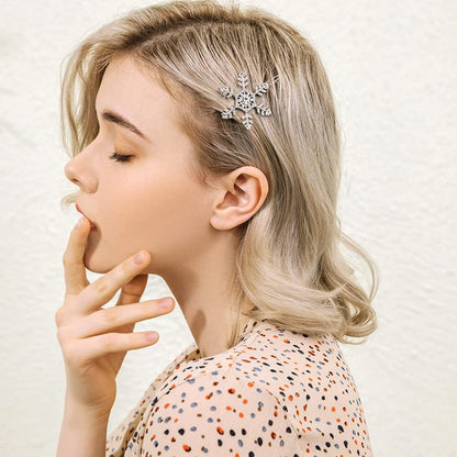 4 Pack Snowflake Rhinestone Hair Clips - Winter Holiday Crystal Hairpin Barrette Wedding Bridal Hair Accessories for Women Girls