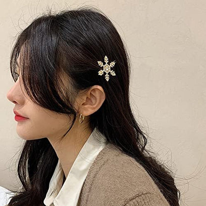 4 Pack Snowflake Rhinestone Hair Clips - Winter Holiday Crystal Hairpin Barrette Wedding Bridal Hair Accessories for Women Girls