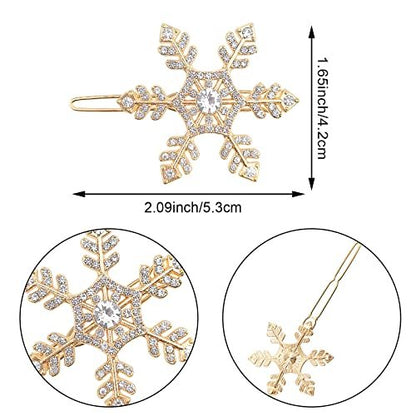 4 Pack Snowflake Rhinestone Hair Clips - Winter Holiday Crystal Hairpin Barrette Wedding Bridal Hair Accessories for Women Girls