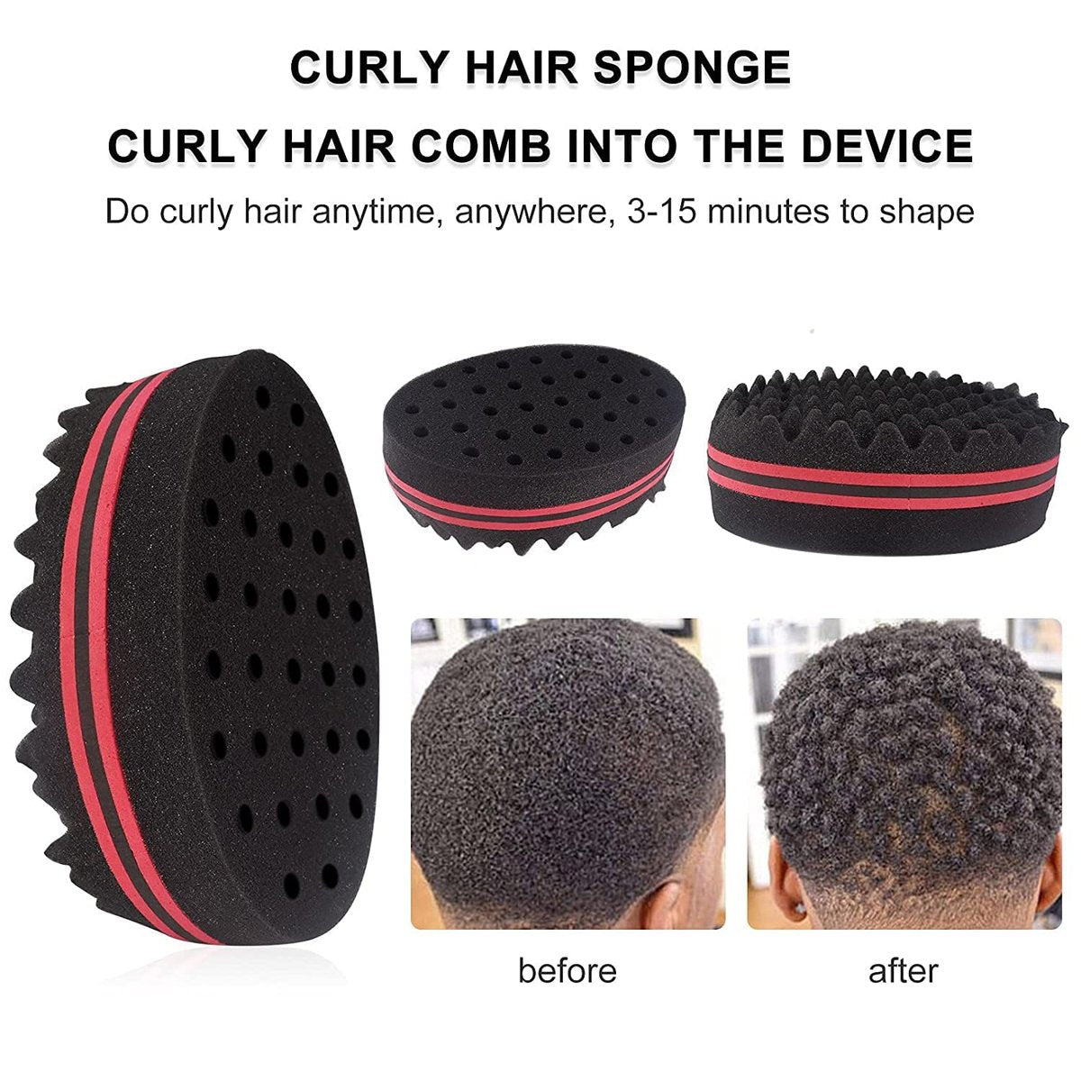Magic Curl Sponge Set for Barber Hair Styling: Afro Twist Hair Brush, Metal Pick Comb, and Styling Combs (Black-A) Avelisse