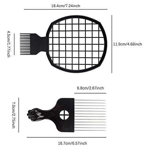 Magic Curl Sponge Set for Barber Hair Styling: Afro Twist Hair Brush, Metal Pick Comb, and Styling Combs (Black-A) Avelisse