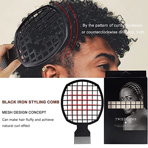 Magic Curl Sponge Set for Barber Hair Styling: Afro Twist Hair Brush, Metal Pick Comb, and Styling Combs (Black-A) Avelisse