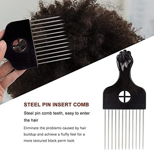 Magic Curl Sponge Set for Barber Hair Styling: Afro Twist Hair Brush, Metal Pick Comb, and Styling Combs (Black-A) Avelisse