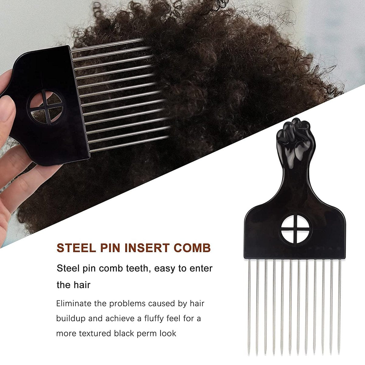 Magic Curl Sponge Set for Barber Hair Styling: Afro Twist Hair Brush, Metal Pick Comb, and Styling Combs (Black-A) Avelisse