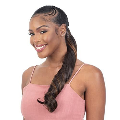 FREE TRESS Milky Way Organique Pony Pro Easy Wrap Around Ponytail French Roll Wave 24" (Off Black 1B)