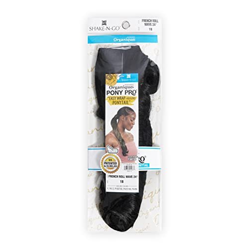 FREE TRESS Milky Way Organique Pony Pro Easy Wrap Around Ponytail French Roll Wave 24" (Off Black 1B) - görsel 4