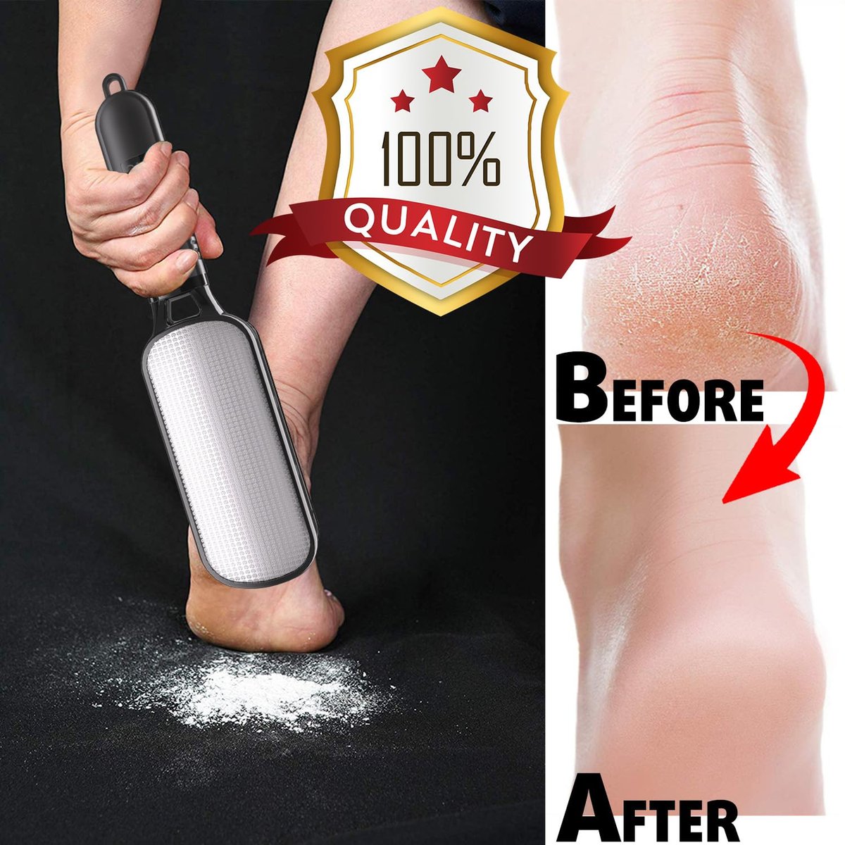 Antonki Double Sided Foot File for Dead Skin – Stainless Steel Callus Remover & Metal Foot Scraper for Cracked Heels, Professional Pedicure Tool (Black) - görsel 8