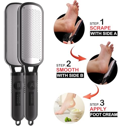 Antonki Double Sided Foot File for Dead Skin – Stainless Steel Callus Remover & Metal Foot Scraper for Cracked Heels, Professional Pedicure Tool (Black) - görsel 11