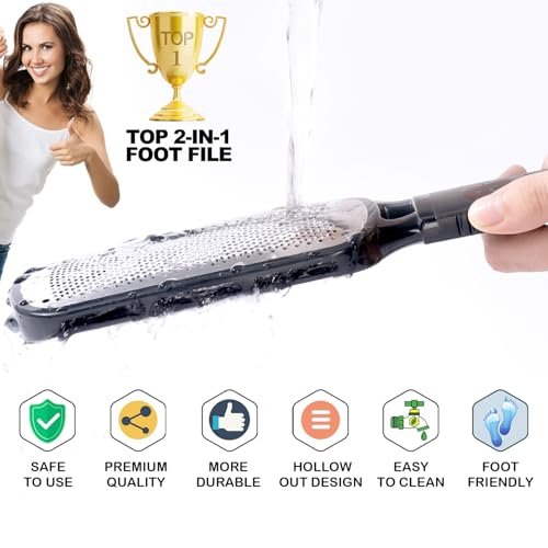 Antonki Double Sided Foot File for Dead Skin – Stainless Steel Callus Remover & Metal Foot Scraper for Cracked Heels, Professional Pedicure Tool (Black) - görsel 5