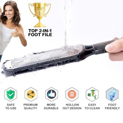 Antonki Double Sided Foot File for Dead Skin – Stainless Steel Callus Remover & Metal Foot Scraper for Cracked Heels, Professional Pedicure Tool (Black)