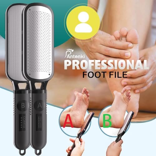 Antonki Double Sided Foot File for Dead Skin – Stainless Steel Callus Remover & Metal Foot Scraper for Cracked Heels, Professional Pedicure Tool (Black) - görsel 3