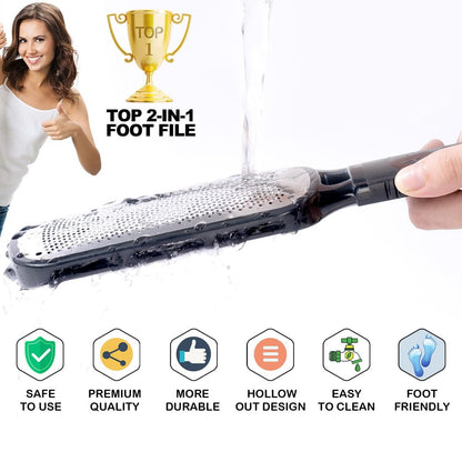 Antonki Double Sided Foot File for Dead Skin – Stainless Steel Callus Remover & Metal Foot Scraper for Cracked Heels, Professional Pedicure Tool (Black)