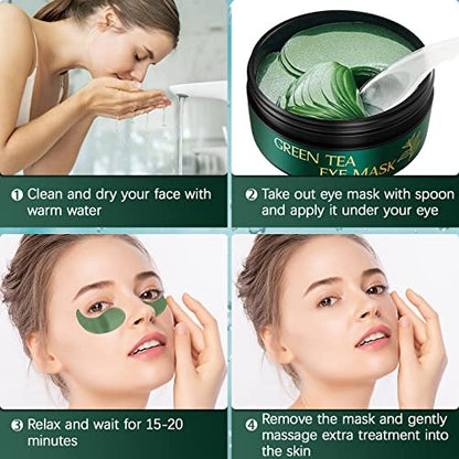 Tiepetly Under Eye Masks – Collagen Eye Mask with Green Tea, 60 Pcs for Puffy Eyes, Dark Circles & Hydration