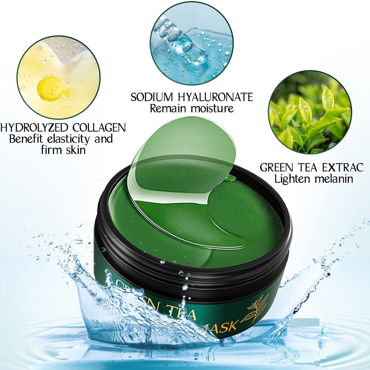 Tiepetly Under Eye Masks – Collagen Eye Mask with Green Tea, 60 Pcs for Puffy Eyes, Dark Circles & Hydration - görsel 3