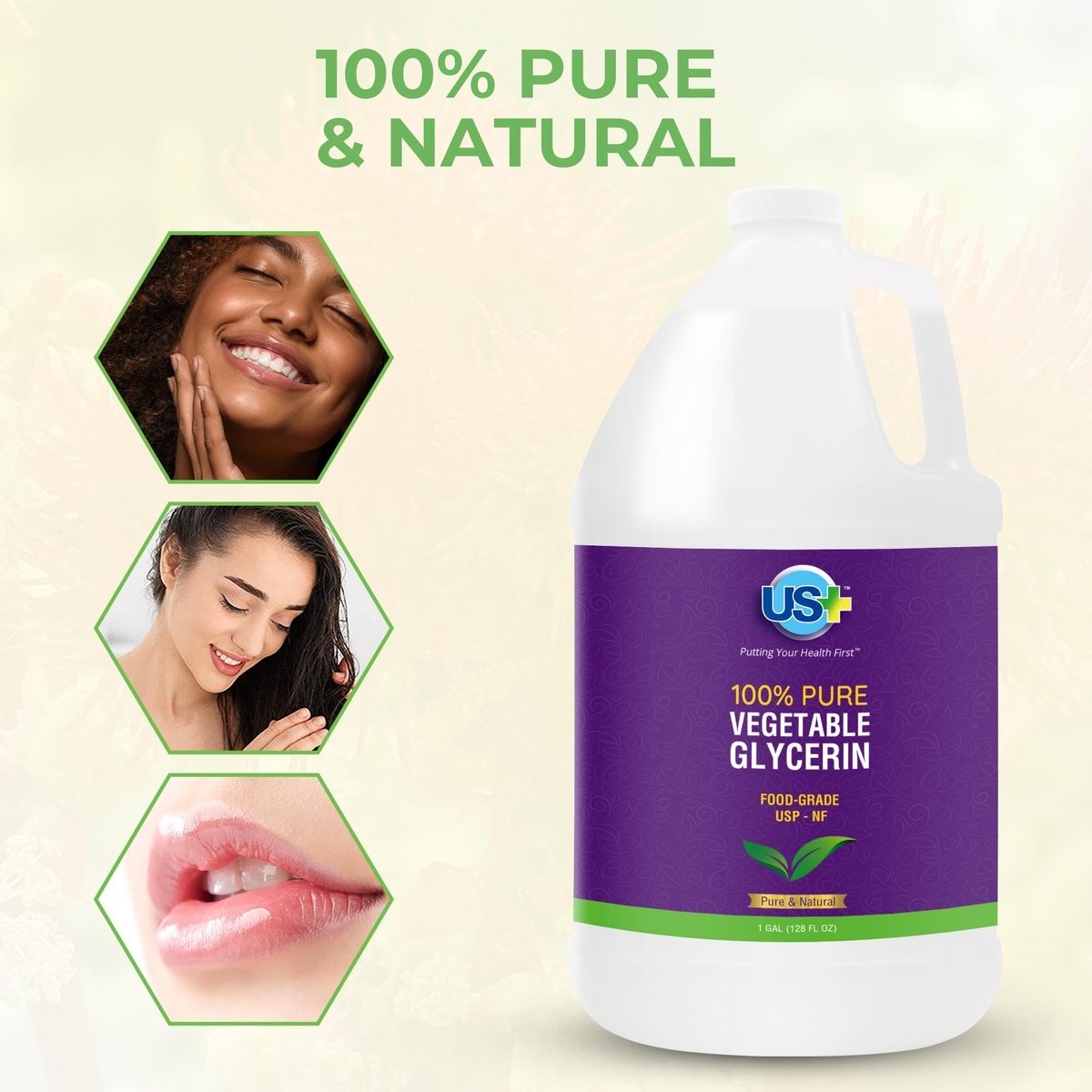 US+ 100% Pure Vegetable Glycerin - Pharmaceutical & Food Grade (USP) - Premium Quality All-Natural Moisturizer & Cleanser - For Skin, Hair, Soaps & More (1 Gallon) Avelisse