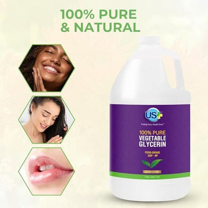 US+ 100% Pure Vegetable Glycerin - Pharmaceutical & Food Grade (USP) - Premium Quality All-Natural Moisturizer & Cleanser - For Skin, Hair, Soaps & More (1 Gallon) Avelisse
