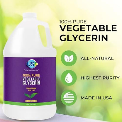 US+ 100% Pure Vegetable Glycerin - Pharmaceutical & Food Grade (USP) - Premium Quality All-Natural Moisturizer & Cleanser - For Skin, Hair, Soaps & More (1 Gallon) Avelisse