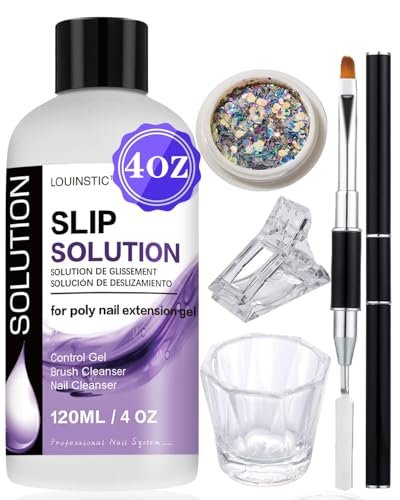 LOUINSTIC PolyGel Slip Solution - 4oz Nail Extension Anti-Stick Liquid & Art Brush Cleanser for Poly Extension Gel Kit, with Dual-Ended Nail Brush - Home DIY Nail Art & Salon Use - görsel 2