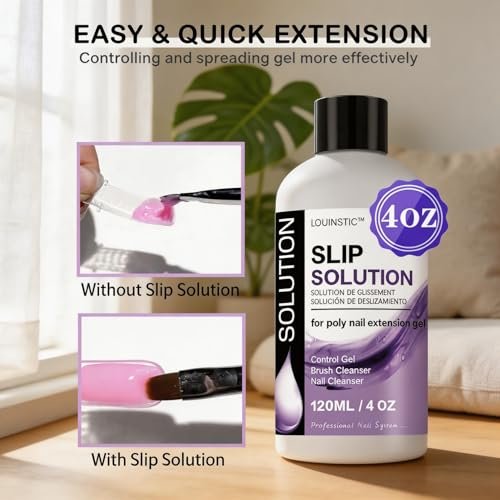 LOUINSTIC PolyGel Slip Solution - 4oz Nail Extension Anti-Stick Liquid & Art Brush Cleanser for Poly Extension Gel Kit, with Dual-Ended Nail Brush - Home DIY Nail Art & Salon Use - görsel 6