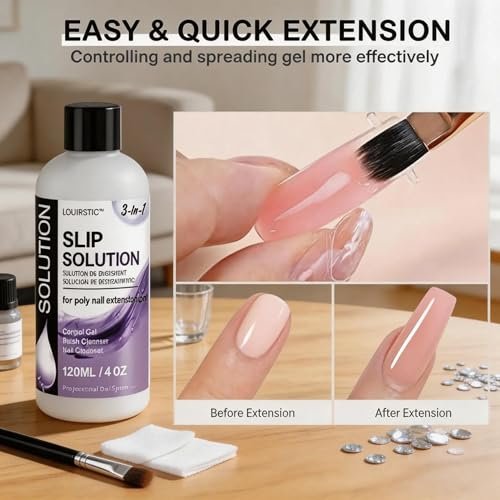 LOUINSTIC PolyGel Slip Solution - 4oz Nail Extension Anti-Stick Liquid & Art Brush Cleanser for Poly Extension Gel Kit, with Dual-Ended Nail Brush - Home DIY Nail Art & Salon Use - görsel 8