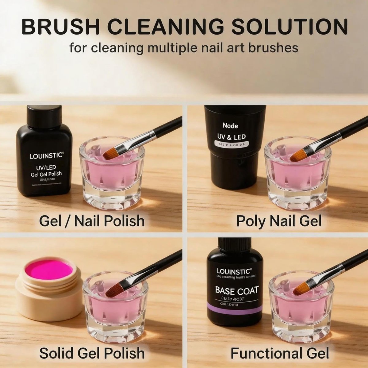 LOUINSTIC PolyGel Slip Solution - 4oz Nail Extension Anti-Stick Liquid & Art Brush Cleanser for Poly Extension Gel Kit, with Dual-Ended Nail Brush - Home DIY Nail Art & Salon Use - görsel 11