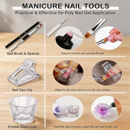 LOUINSTIC PolyGel Slip Solution - 4oz Nail Extension Anti-Stick Liquid & Art Brush Cleanser for Poly Extension Gel Kit, with Dual-Ended Nail Brush - Home DIY Nail Art & Salon Use