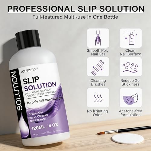 LOUINSTIC PolyGel Slip Solution - 4oz Nail Extension Anti-Stick Liquid & Art Brush Cleanser for Poly Extension Gel Kit, with Dual-Ended Nail Brush - Home DIY Nail Art & Salon Use - görsel 10