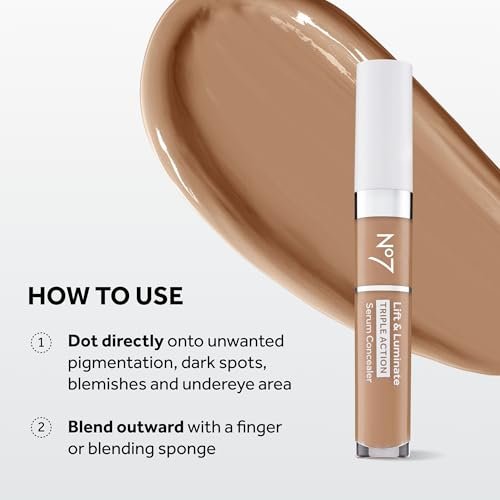 No7 Lift & Luminate Triple Action Serum Concealer - Truly Medium - Anti-Aging Liquid Concealer for Dark Circles & Blemishes, Medium to Full Coverage, 0.27 fl oz - görsel 10