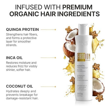 Fashion Gold Keratin Hair Treatment | 6 Uses per Bottle | Formaldehyde-Free Brazilian Straightening Avelisse