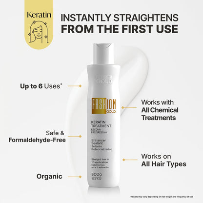 Fashion Gold Keratin Hair Treatment | 6 Uses per Bottle | Formaldehyde-Free Brazilian Straightening Avelisse